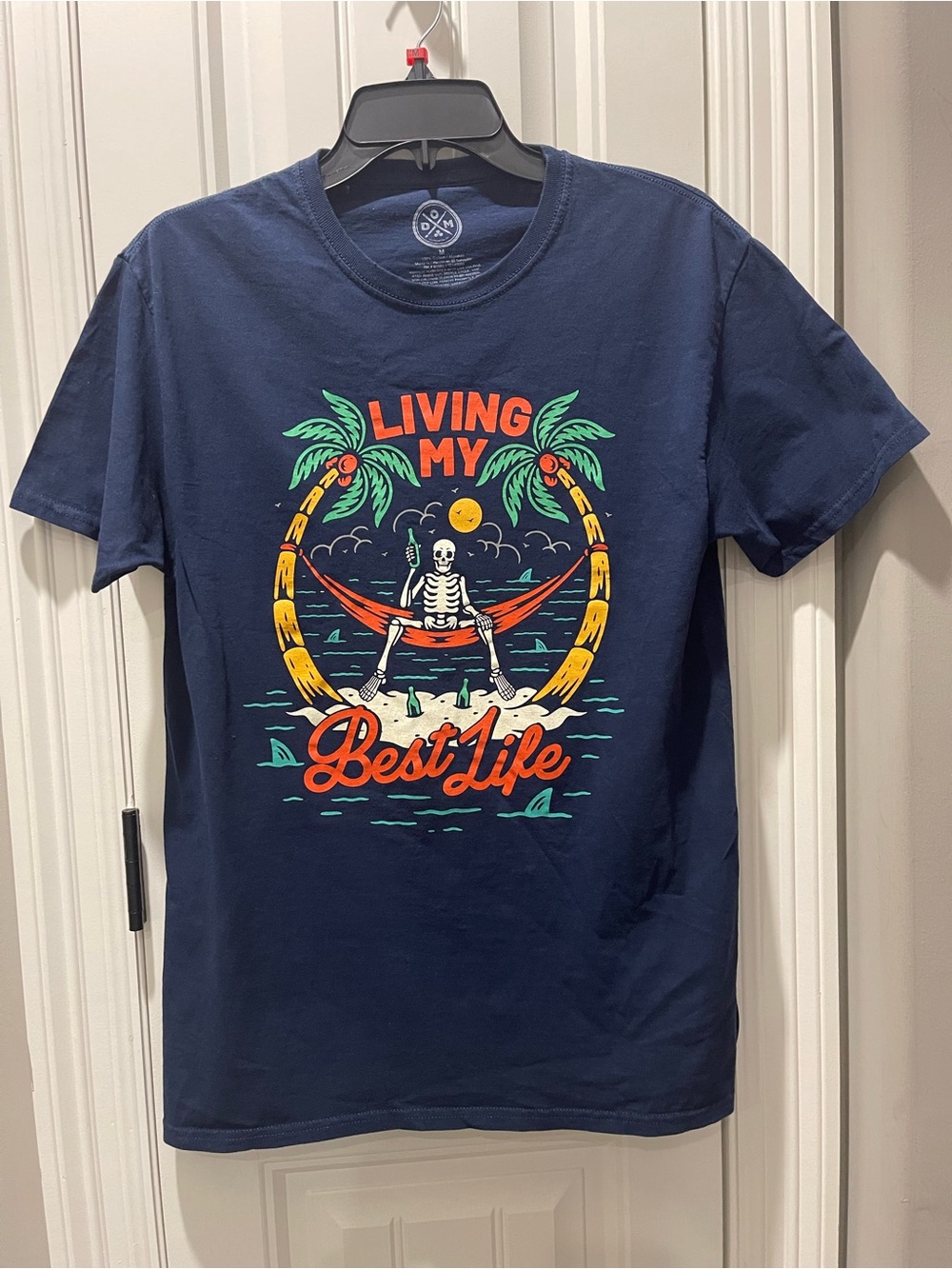 Living My Best Life Graphic Tee - Navy Skeleton Beach Print